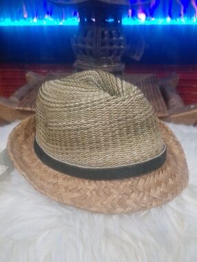 Jacob Cohen Woven Straw Fedora Hat in Natural and Olive